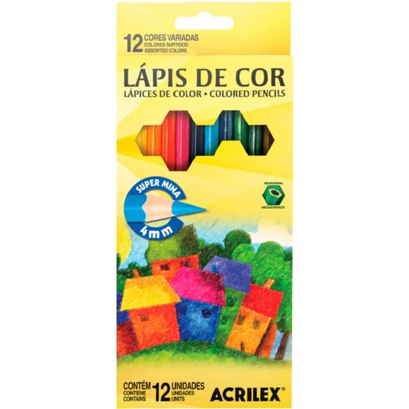 LÁPIS DE COR 12 CORES ACRILEX